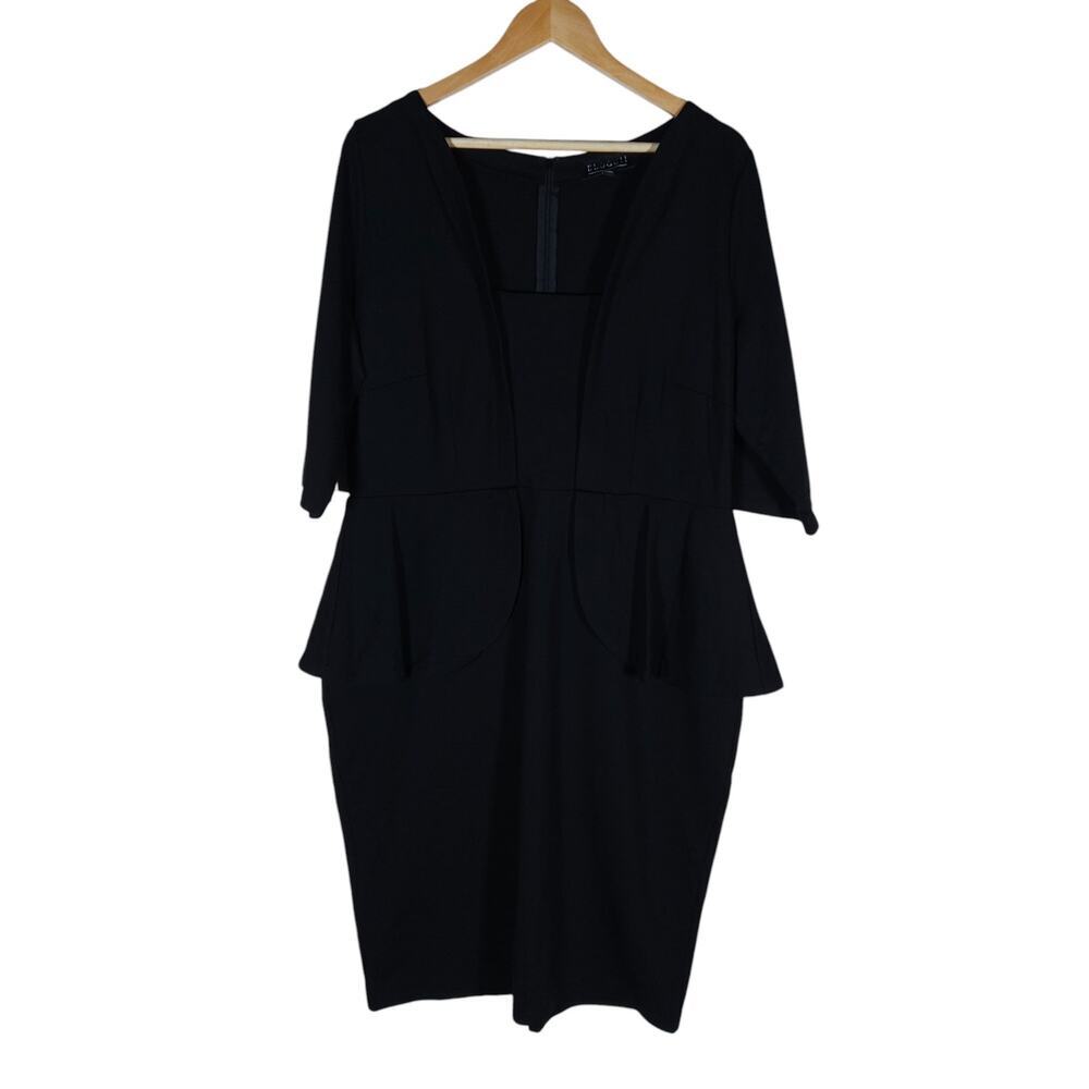 Eloquii Womens Dress 18 Black Peplum Sheath Elegant Workwear Minimalist Chic
